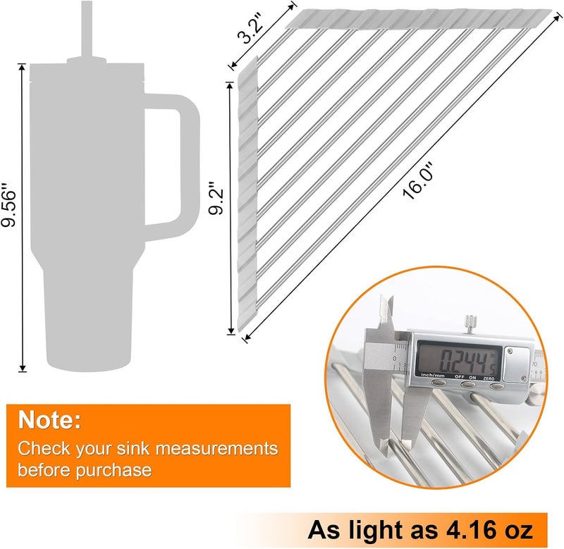 Seropy Corner Sink Caddy Triangle Dish Drying Rack for Sink Corner, Sponge Holder Roll Up Dish Drying Rack Over The Sink, Stainless Steel Kitchen Sink Organizer Drainer Mat Sponge Caddy for Counter Storage - Image 3